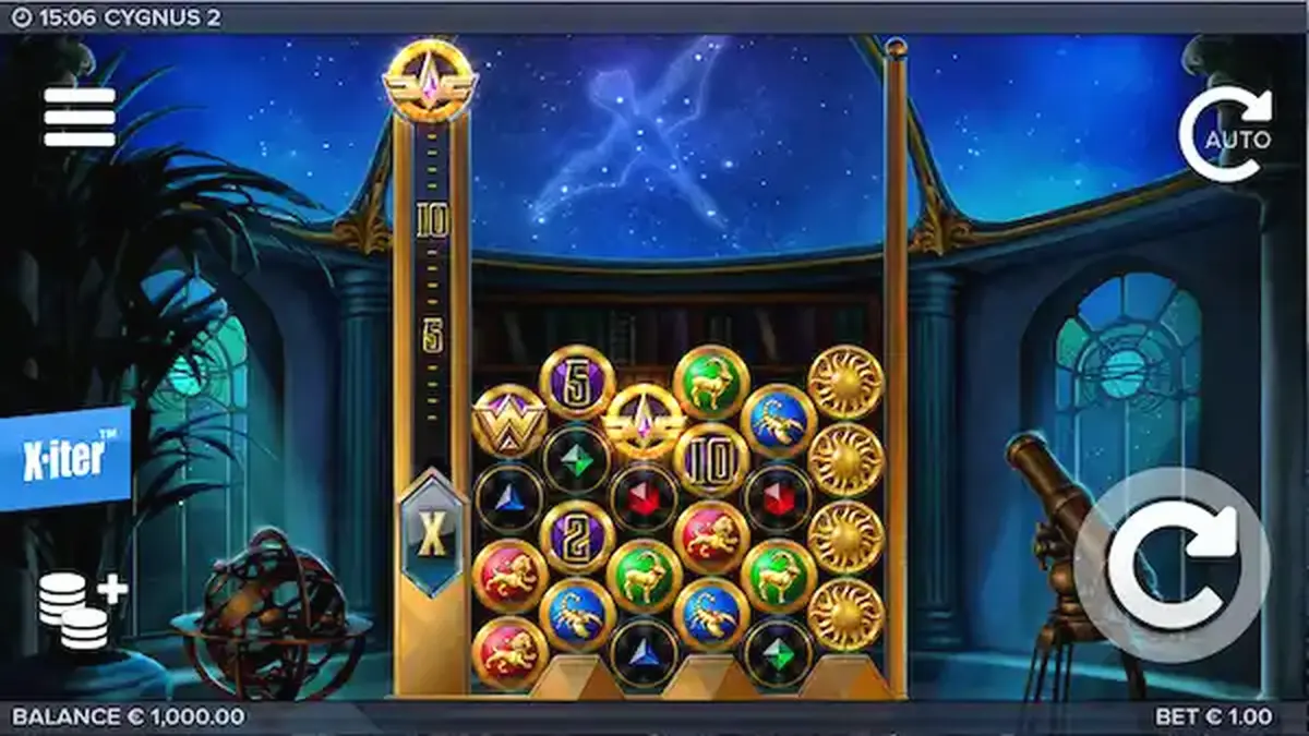 Cygnus 2 slot game interface featuring cosmic theme