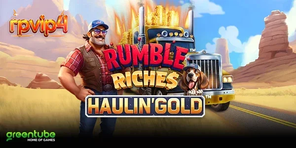 Tampilan visual truk dan simbol emas dalam permainan slot Rumble Riches Haulin Gold